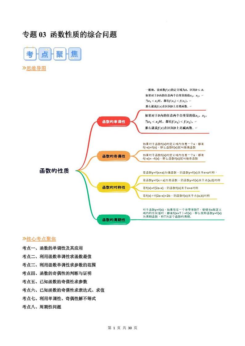 （复习）人教A版数学高一寒假提升学与练+随堂检测03 函数性质的综合问题（教师版）第1页