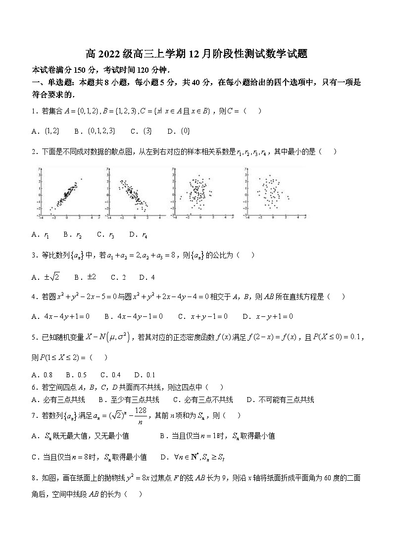 四川省成都市树德中学2024-2025学年高三上学期12月月考数学试题（Word版附答案）第1页