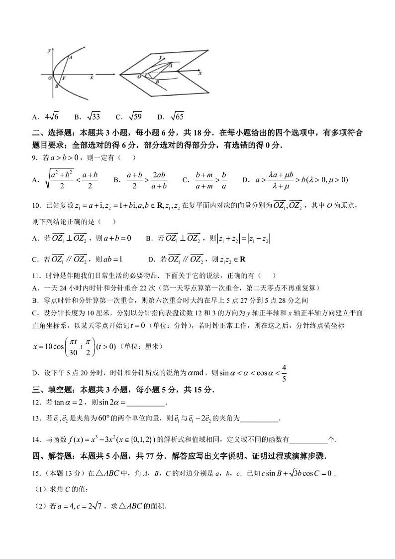 四川省成都市树德中学2024-2025学年高三上学期12月月考数学+答案第2页