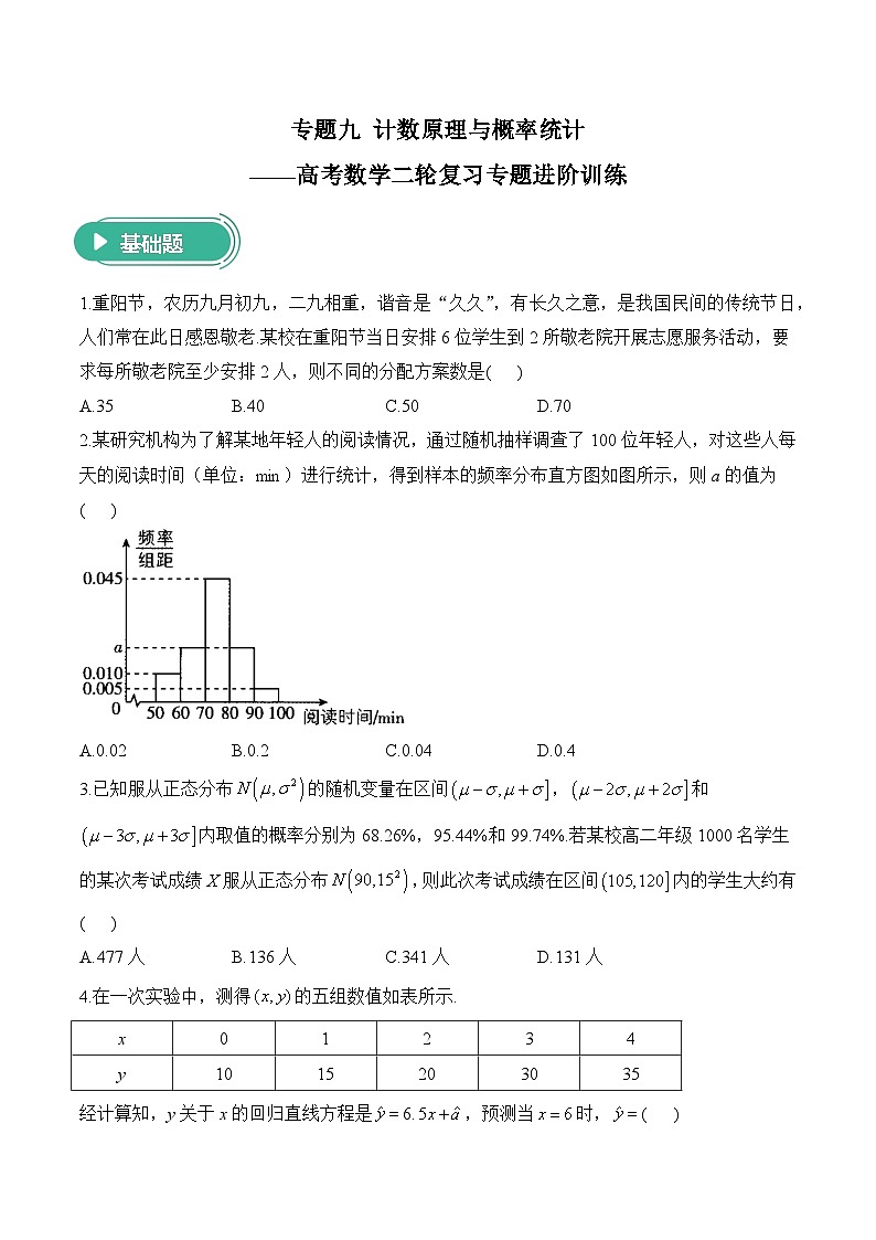 专题九 计数原理与概率统计——高考数学二轮复习专题进阶训练第1页
