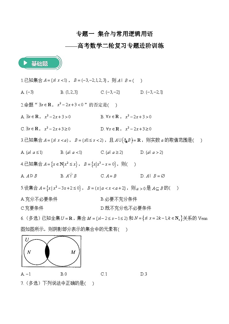 专题一 集合与常用逻辑用语——高考数学二轮复习专题进阶训练第1页