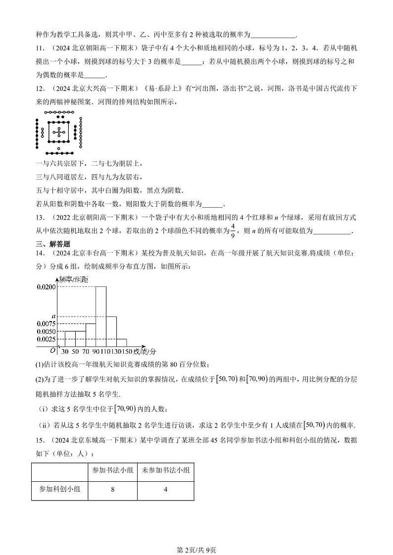 2022-2024北京重点校高一（下）期末真题数学汇编：随机事件与概率第2页