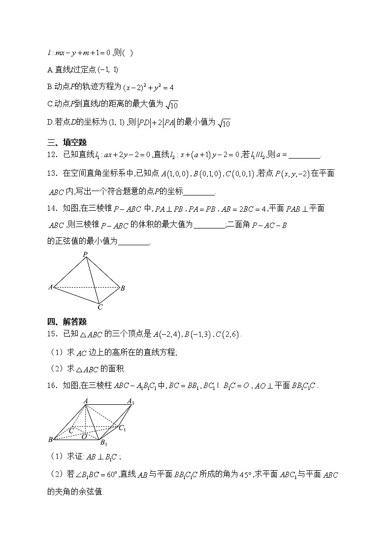 福建省福州市十校2024-2025学年高二上学期期中考试数学试卷(含答案)第3页