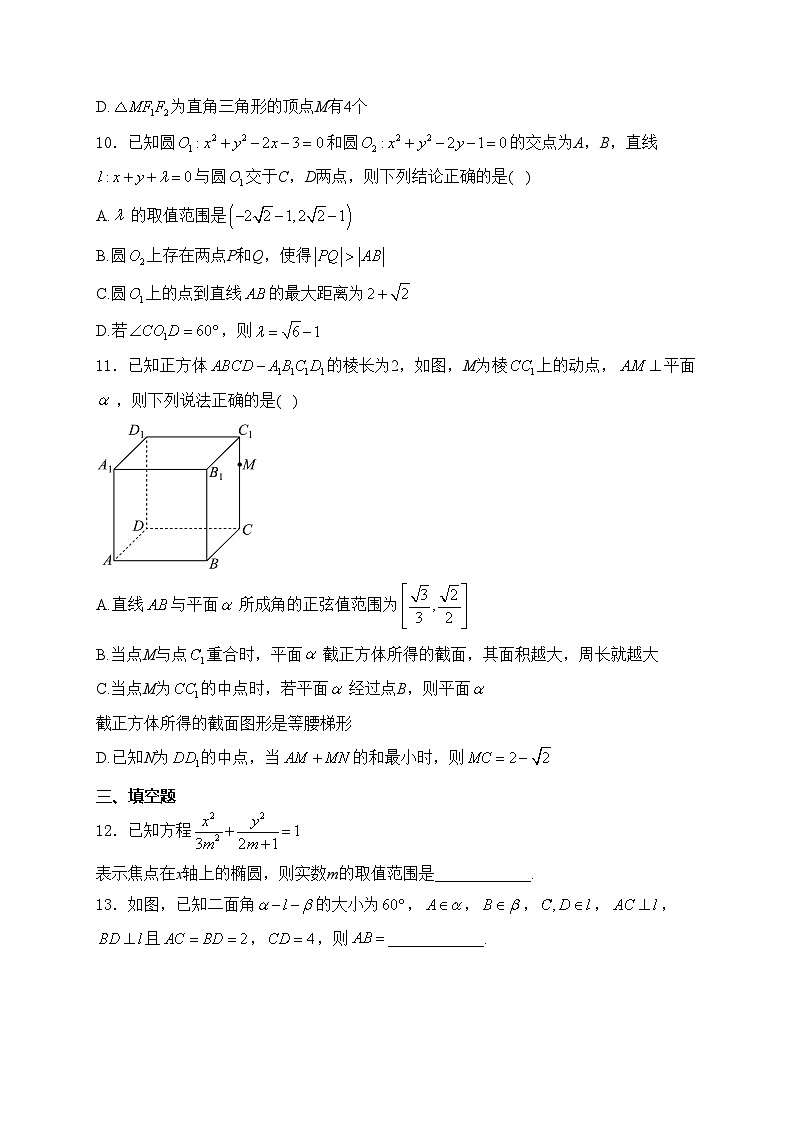 辽宁省大连市滨城高中联盟2024-2025学年高二上学期期中数学试卷(含答案)第3页