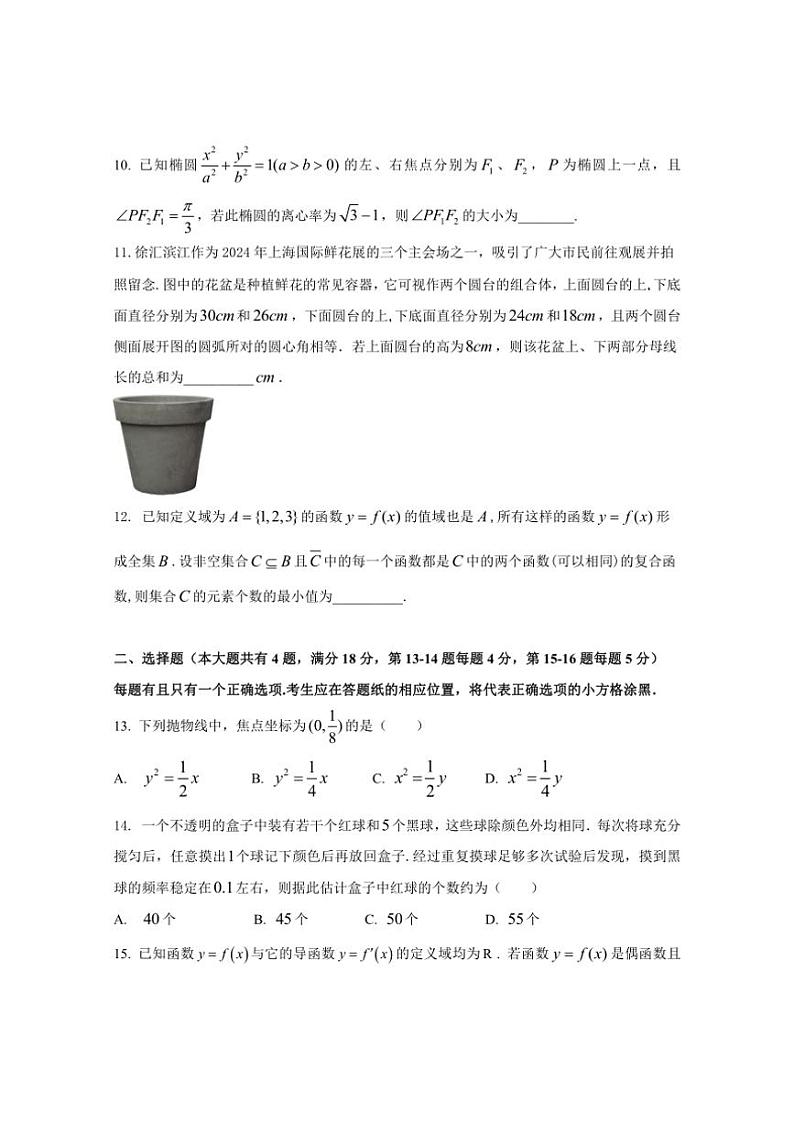 2024～2025学年上海市徐汇区高三(上)学习能力诊断(一模)数学试卷(含答案)第2页