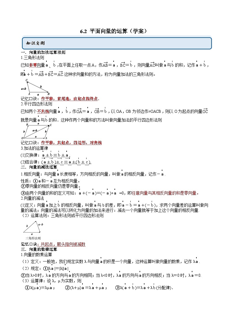 人教A版高中数学必修第二册同步讲练测 6.2 平面向量的运算（教师版）第1页