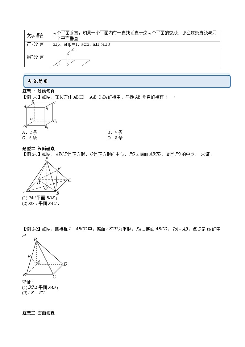 人教A版高中数学必修第二册同步讲练测 8.6.1 空间直线、平面的垂直（原卷版）第2页