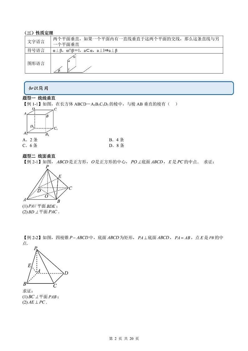 人教A版高中数学必修第二册同步讲练测 8.6.1 空间直线、平面的垂直（原卷版）第2页