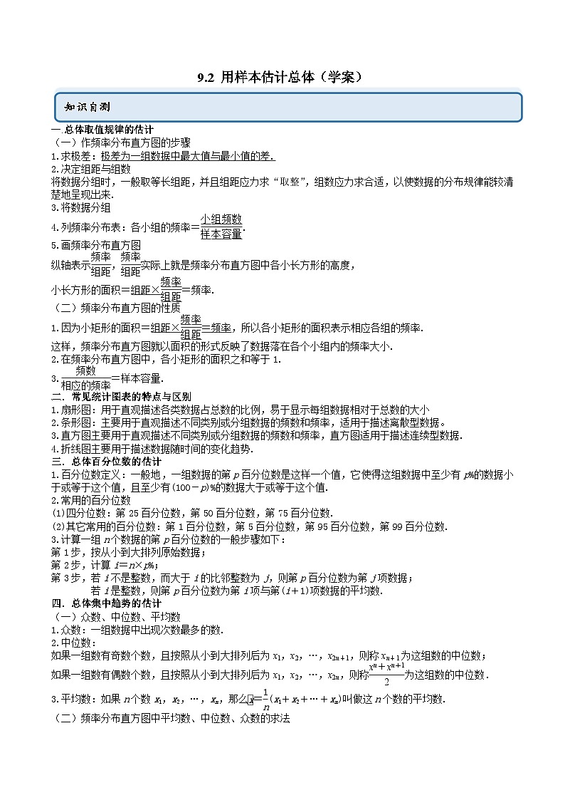人教A版高中数学必修第二册同步讲练测 9.2 用样本估计总体（教师版）第1页