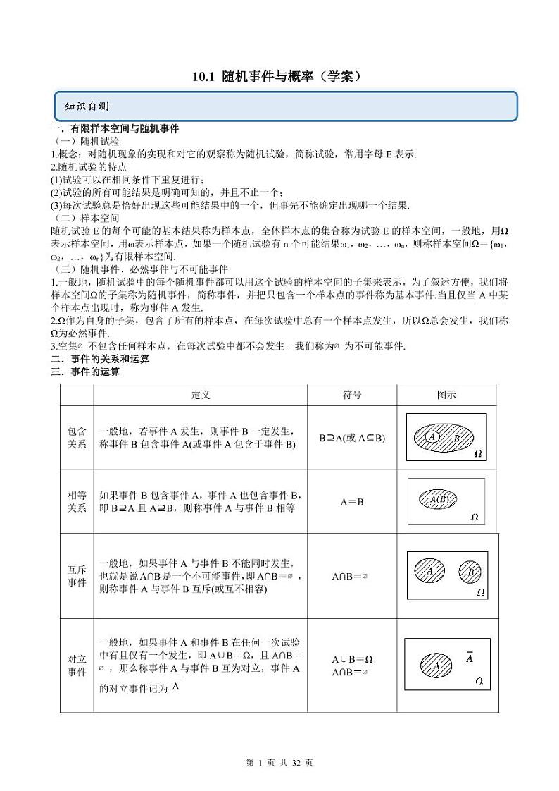 人教A版高中数学必修第二册同步讲练测 10.1 随机事件与概率（教师版）第1页