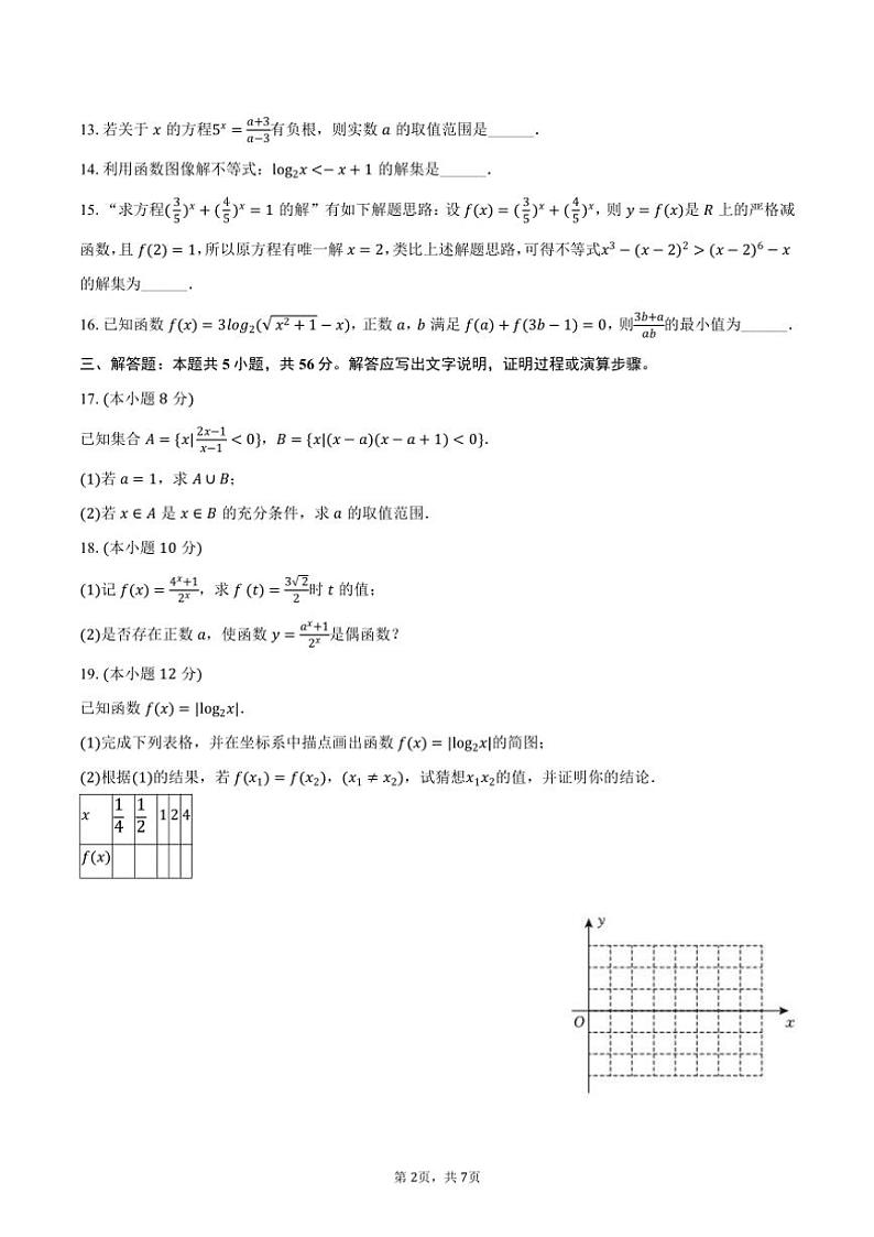 2024～2025学年上海市青浦区朱家角中学高一(上)第二次月考数学试卷(含答案)第2页