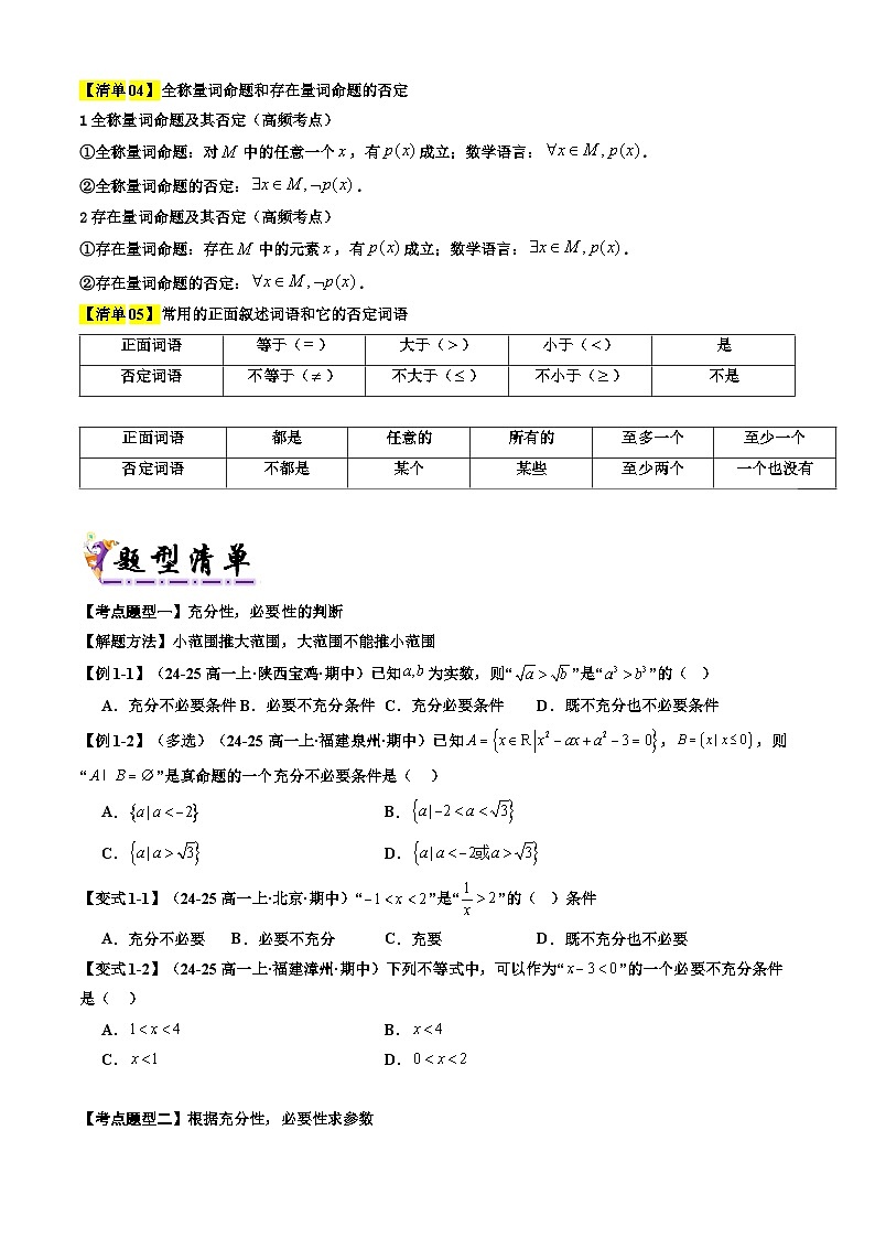 专题02  常用逻辑用语（考点清单+知识导图+ 7个考点清单&题型解读）（原卷版）第3页