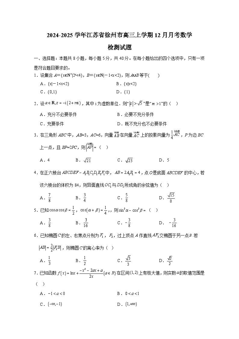 2024-2025学年江苏省徐州市高三上册12月月考数学检测试题（含解析）第1页