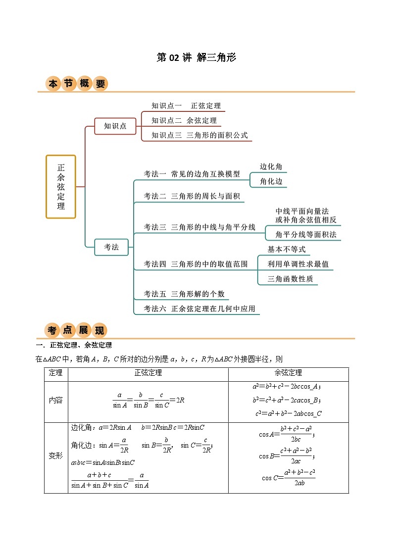 （寒假）人教A版高二数学寒假培优讲义+随堂检测+课后练习 第02讲 解三角形（教师版）第1页