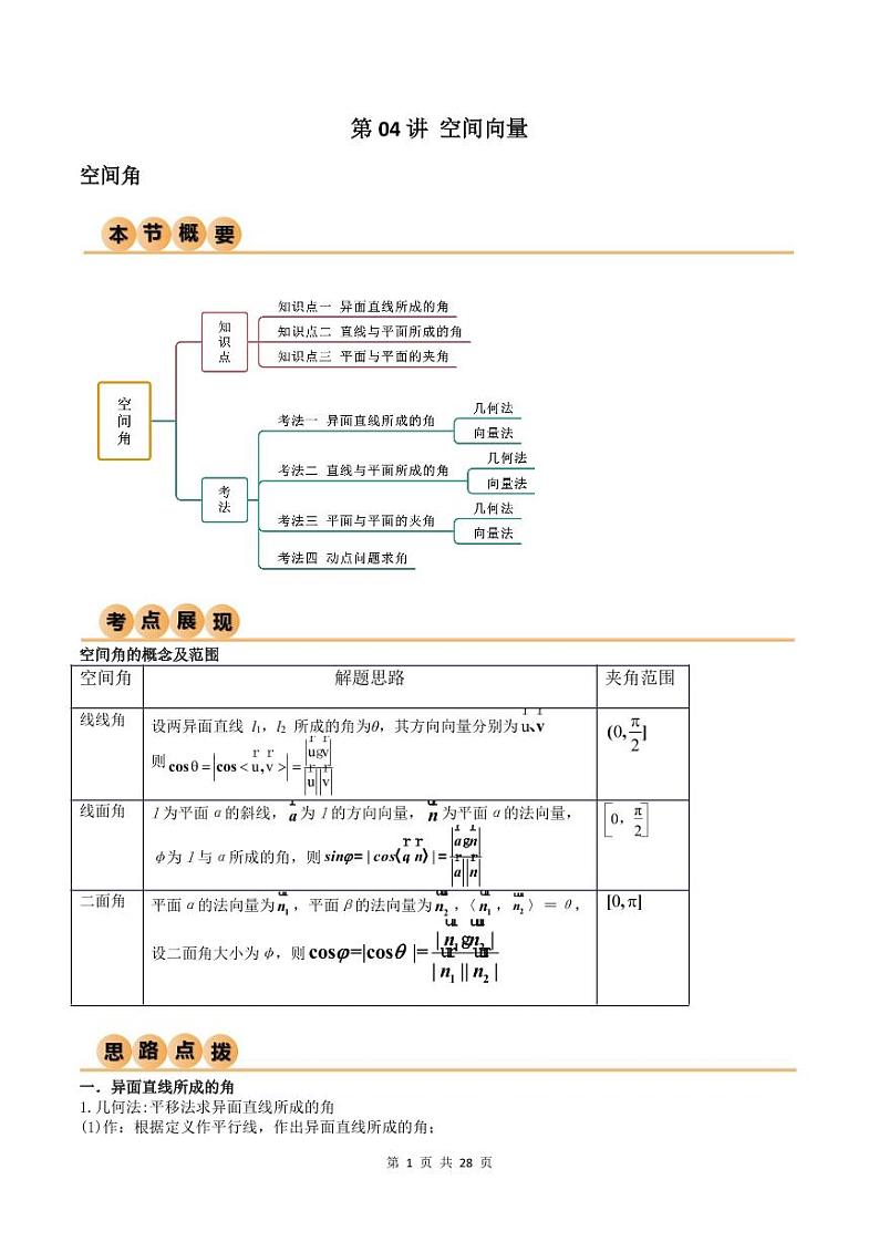 （寒假）人教A版高二数学寒假培优讲义+随堂检测+课后练习 第04讲 空间向量（教师版）第1页