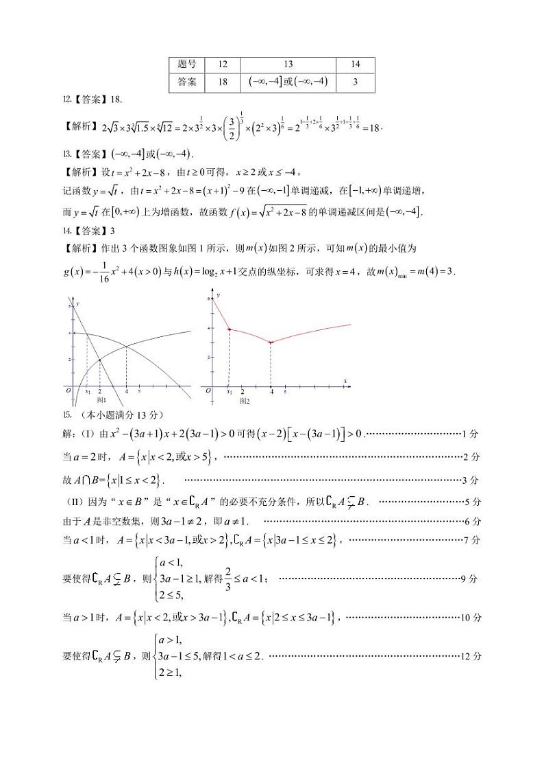 安徽省”江南十校“2024-2025学年高一上学期12月分科诊断联考数学试题参考答案第3页