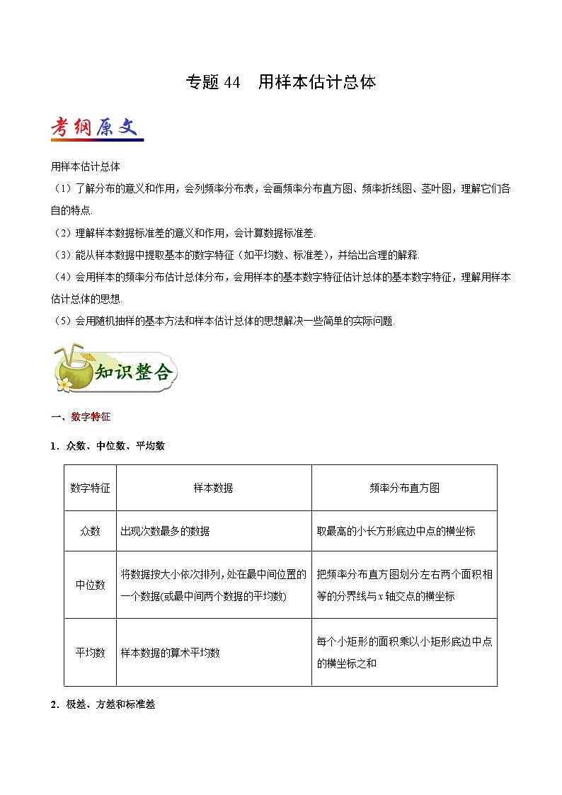 备战2025年高考理科数学考点一遍过学案考点44 用样本估计总体（附解析）第1页