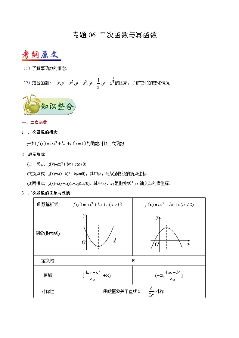 备战2025年高考理科数学考点一遍过学案考点06 二次函数与幂函数（附解析）第1页