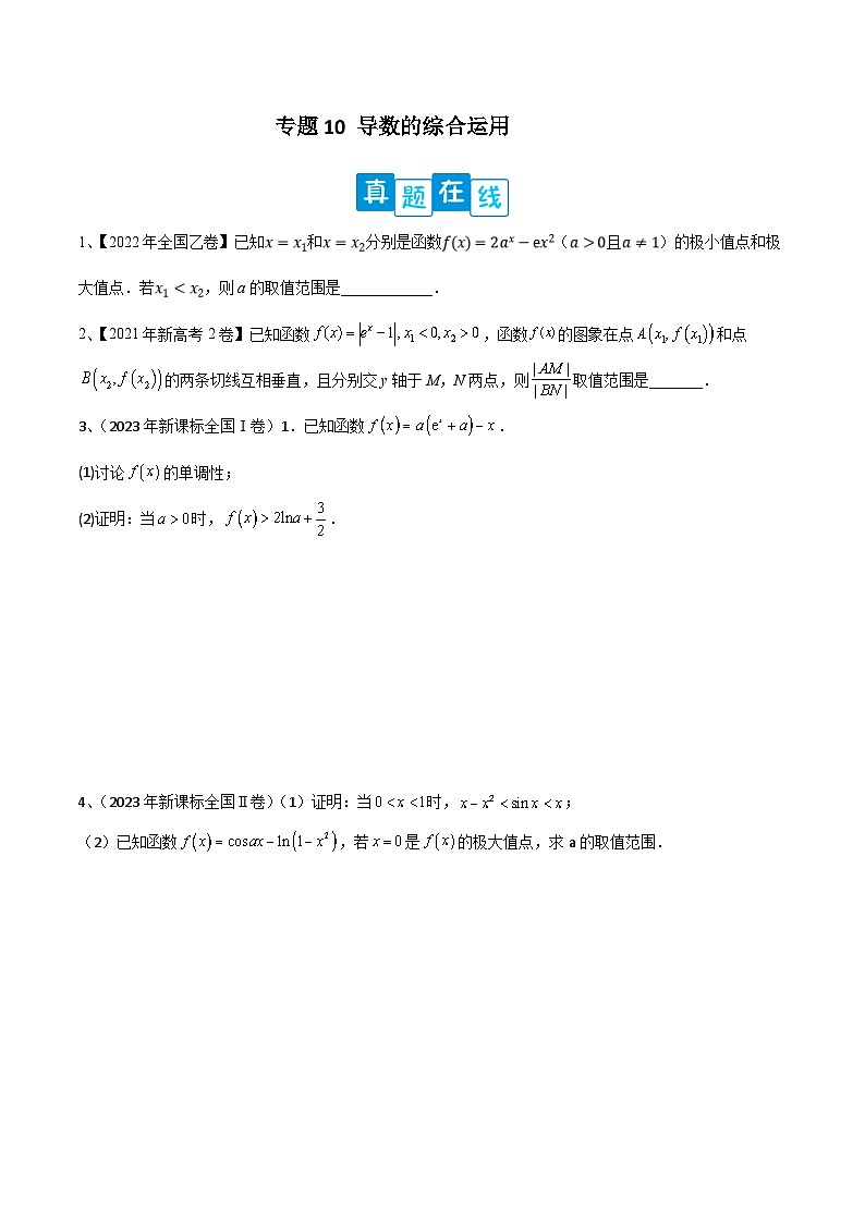 新高考数学二轮培优训练专题10 导数的综合运用（原卷版）第1页