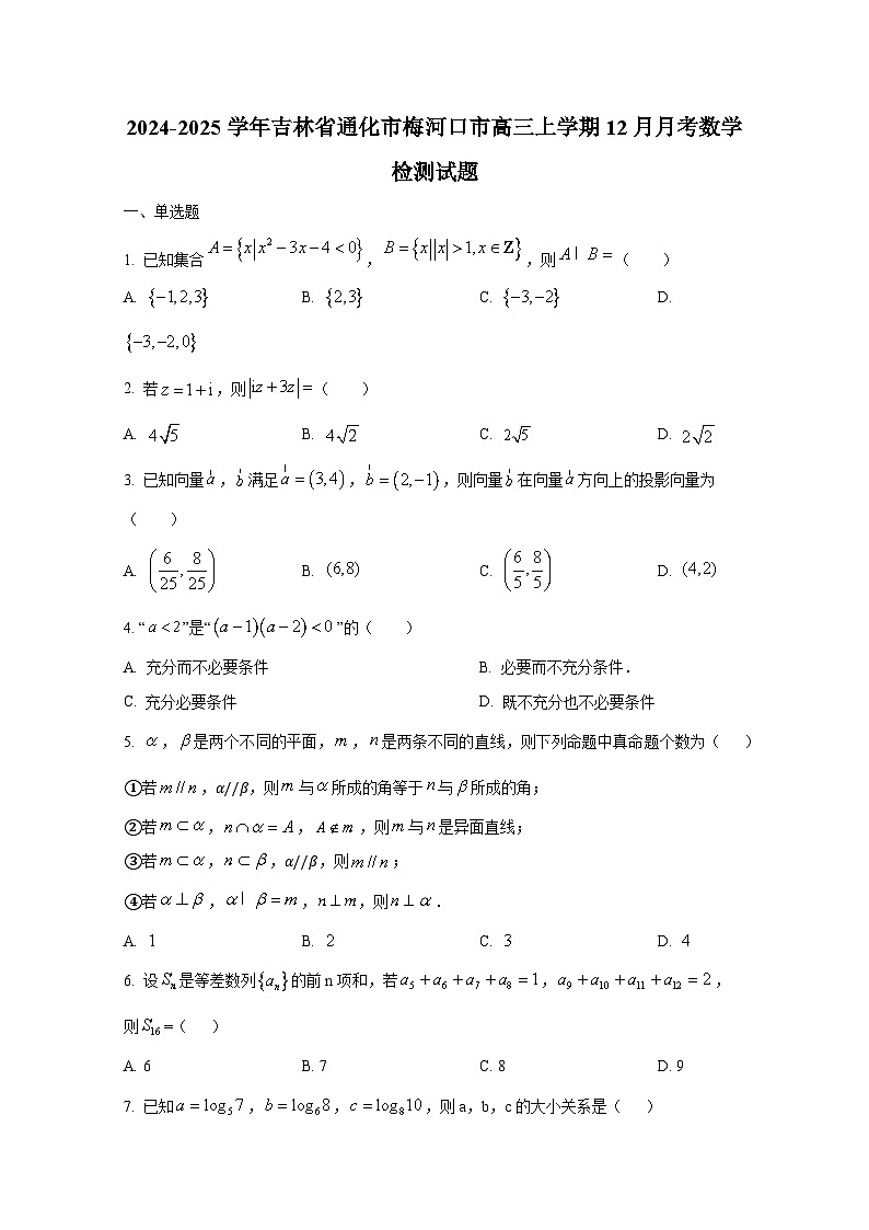 2024-2025学年吉林省通化市梅河口市高三上学期12月月考数学检测试题第1页