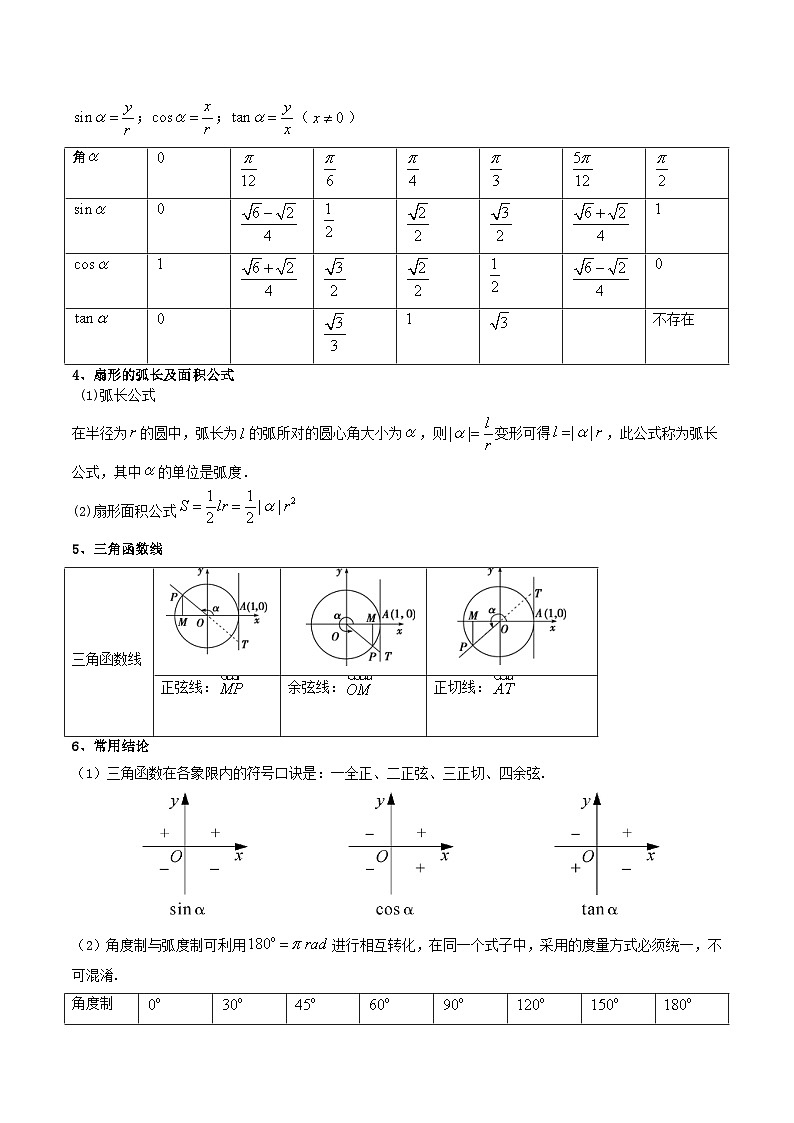 新高考数学一轮复习高频考点精讲精练第01讲 任意角和弧度制及三角函数的概念（高频精讲）（原卷版）第3页