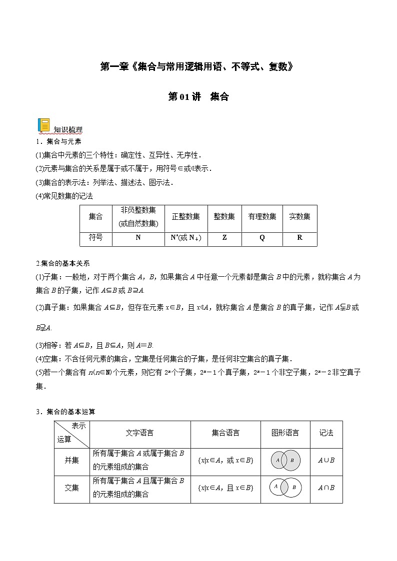 新高考数学一轮复习考点精讲精练 第01讲 集合（解析版）第1页