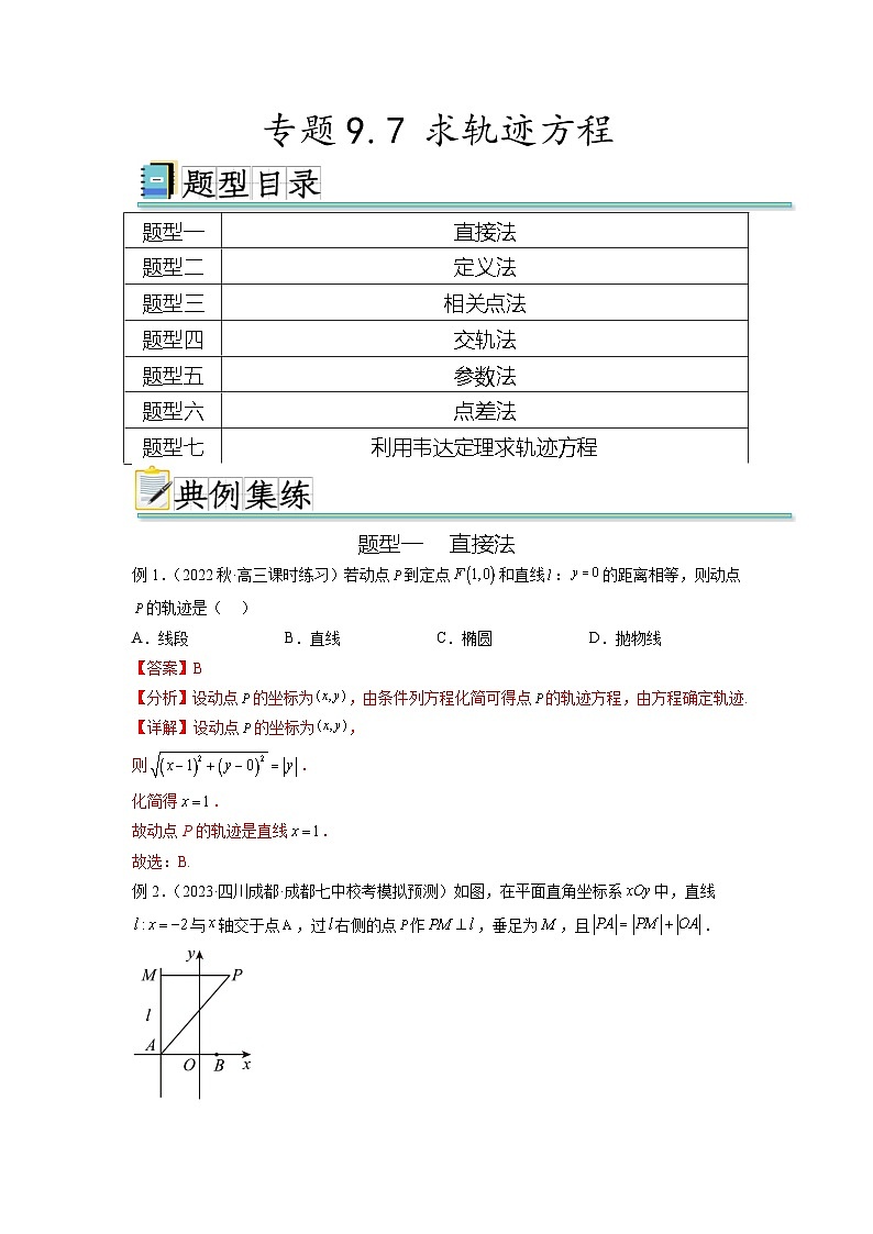 新高考数学一轮复习题型突破精练专题9.7 求轨迹方程（解析版）第1页