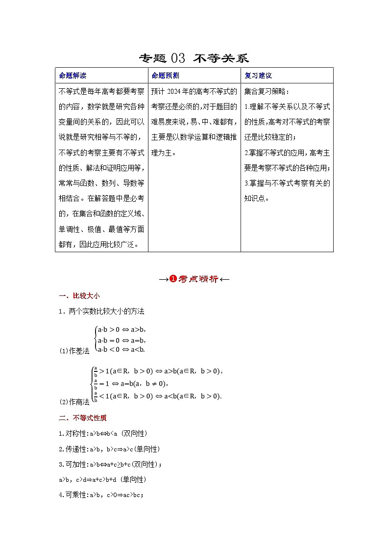 新高考数学一轮复习考点精讲+题型精练专题03 不等关系（解析版）第2页