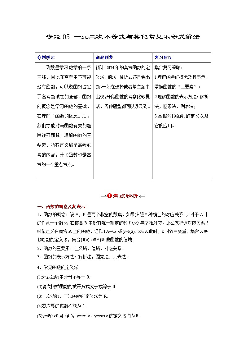 新高考数学一轮复习考点精讲+题型精练专题05 函数的概念及其表示（原卷版）第2页