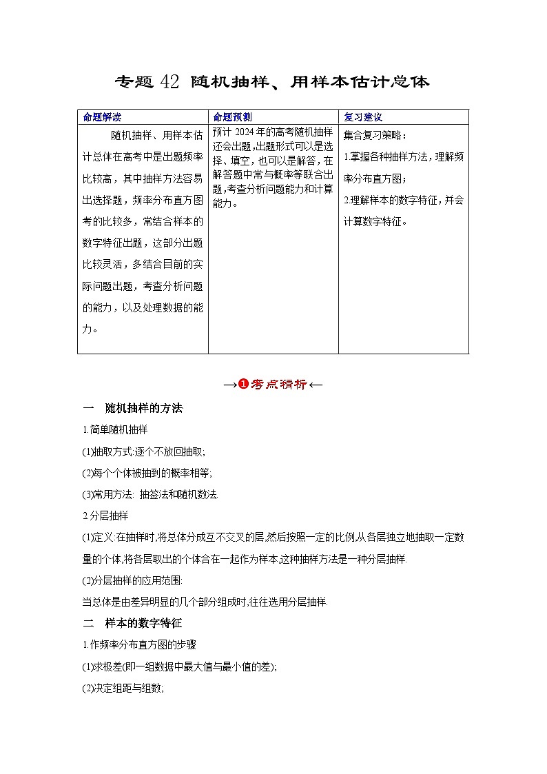 新高考数学一轮复习考点精讲+题型精练专题42 随机抽样、用样本估计总体（原卷版）第2页