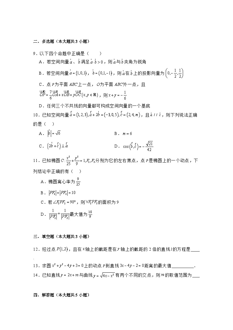 2024−2025学年广东省深圳市高二上学期期中考试数学检测试题（含解析）第2页