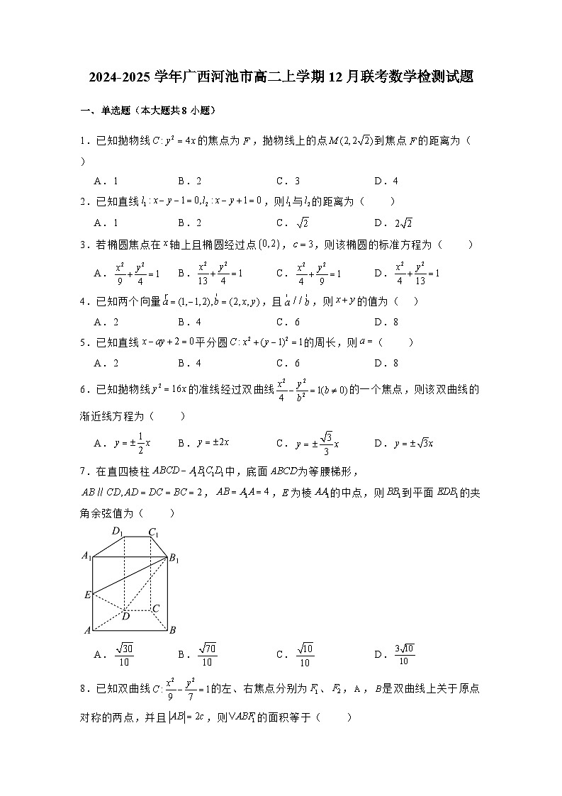 2024-2025学年广西河池市高二上学期12月联考数学检测试题（含解析）第1页