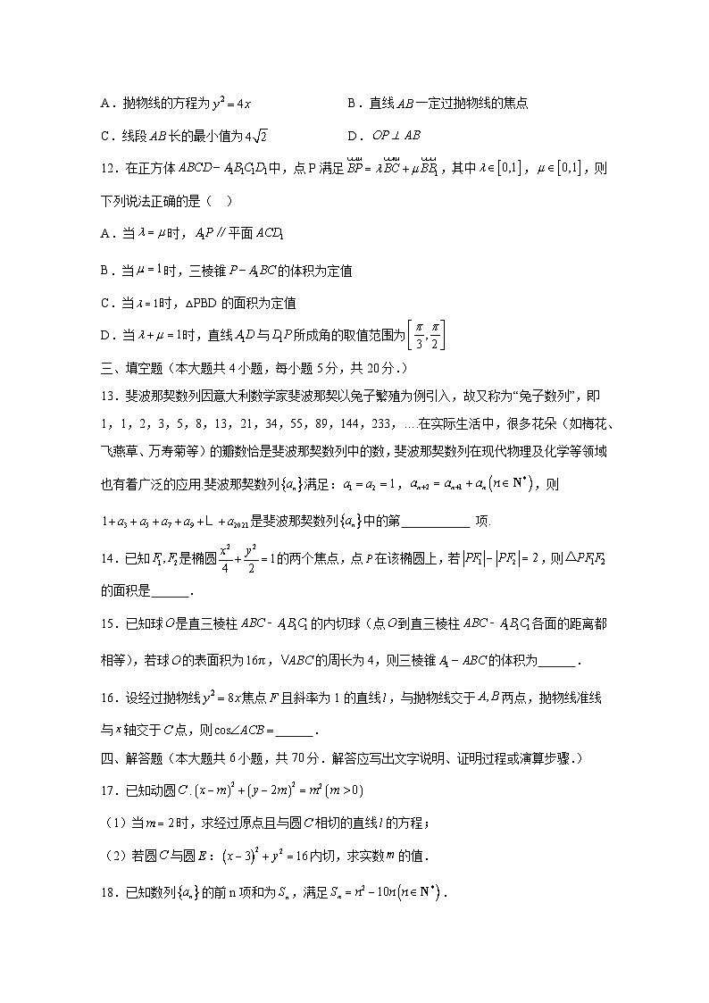 2024-2025学年浙江省湖州市高二上学期12月月考数学检测试题（含解析）第3页