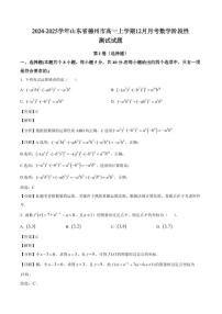 2024-2025学年山东省德州市高一上学期12月月考数学阶段性测试试题（附解析）
