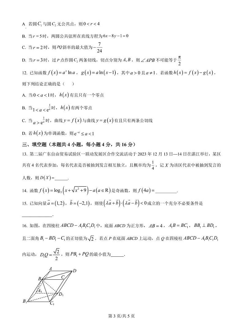 广东省清远市清新区四校2025届高三上学期12月期末考-数学试题+答案第3页