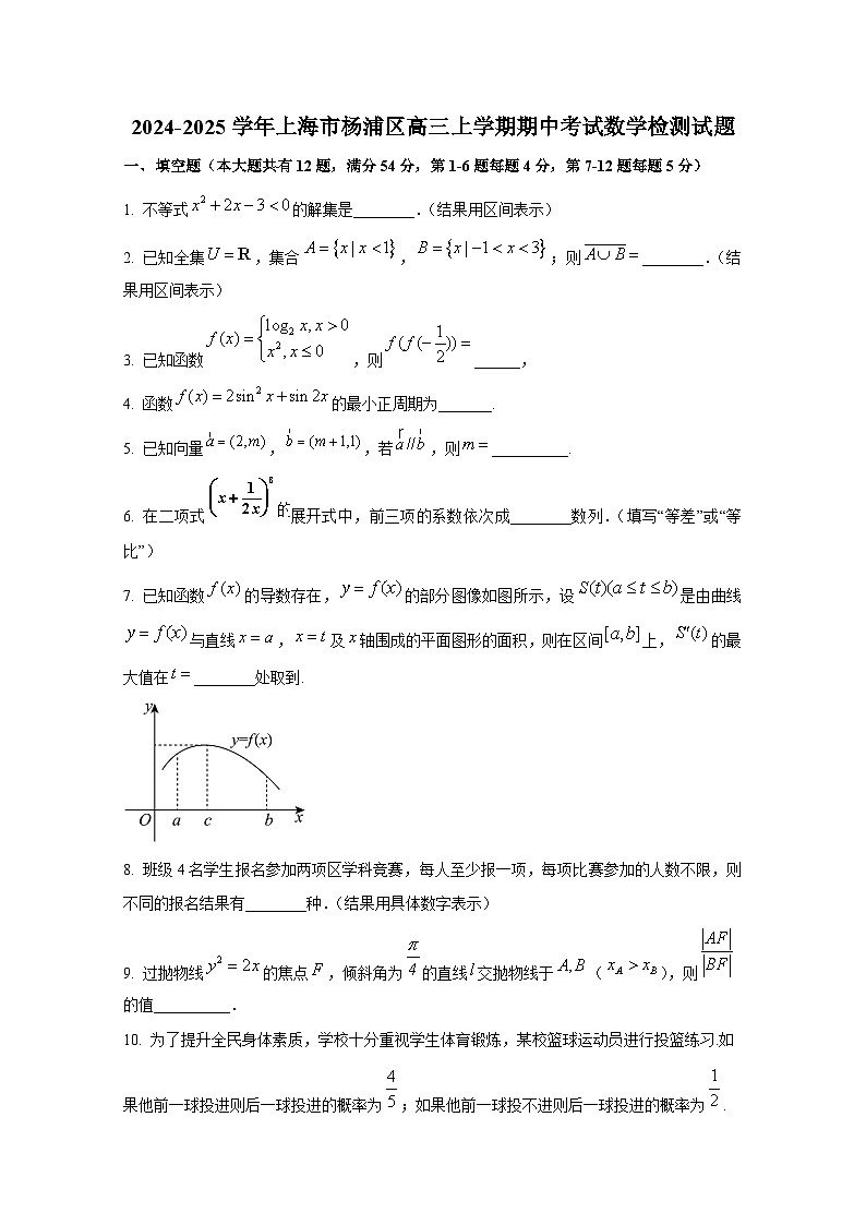 2024-2025学年上海市杨浦区高三上册期中考试数学检测试题第1页