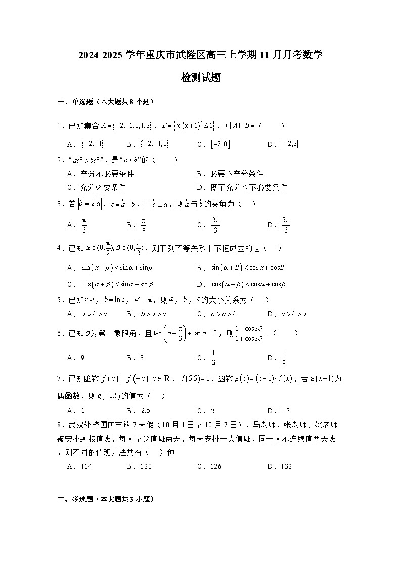 2024-2025学年重庆市武隆区高三上册11月月考数学检测试题（含解析）第1页