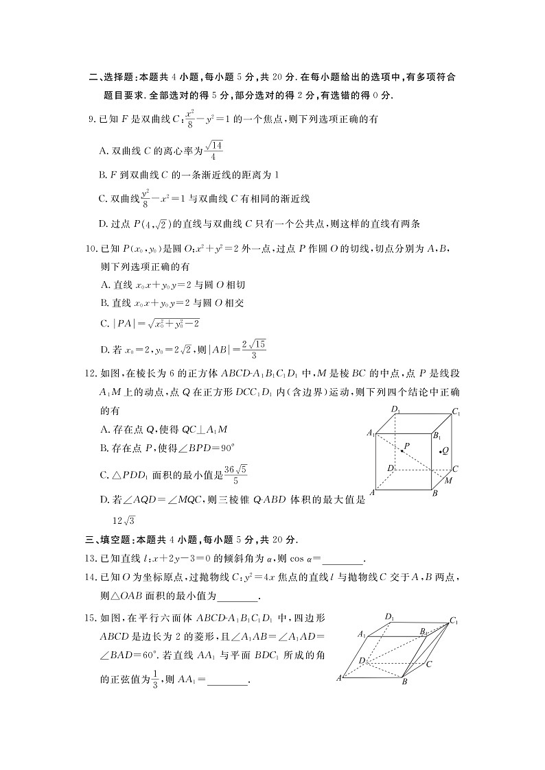 湛江市2023-2024学年度第一学期期末调研考试高二数学第2页