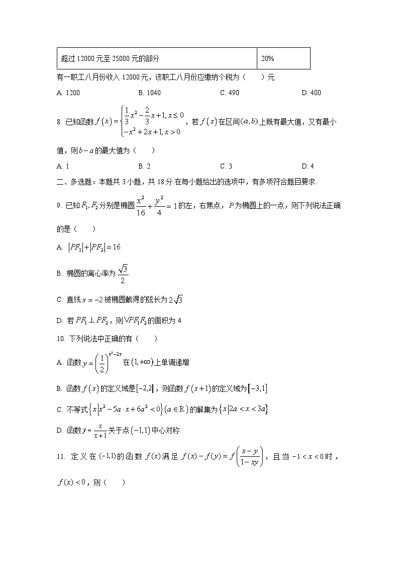 2024-2025学年浙江省绍兴市高一上册期中考试数学检测试卷第2页