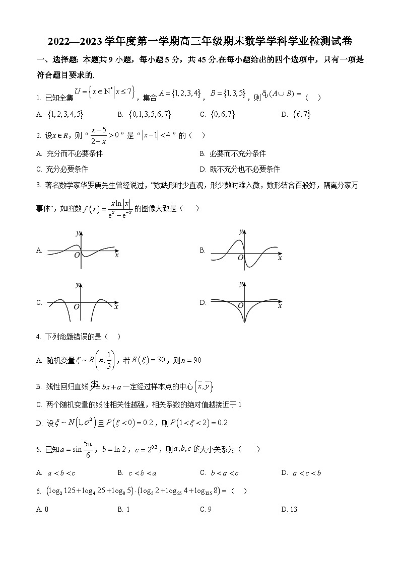 天津市滨海新区塘沽第二中学2022-2023学年高三上学期期末考试数学试题第1页