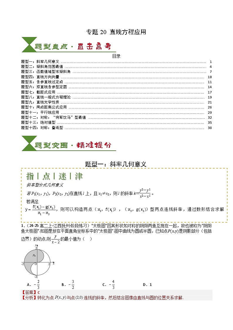 专题20  直线方程应用-2025年高考数学一轮复习知识清单（全国通用） （解析版）第1页