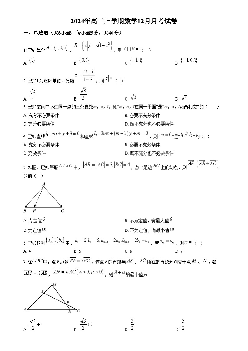 湖南省岳阳市临湘市2024-2025学年高三上学期12月月考数学试题 Word版无答案第1页