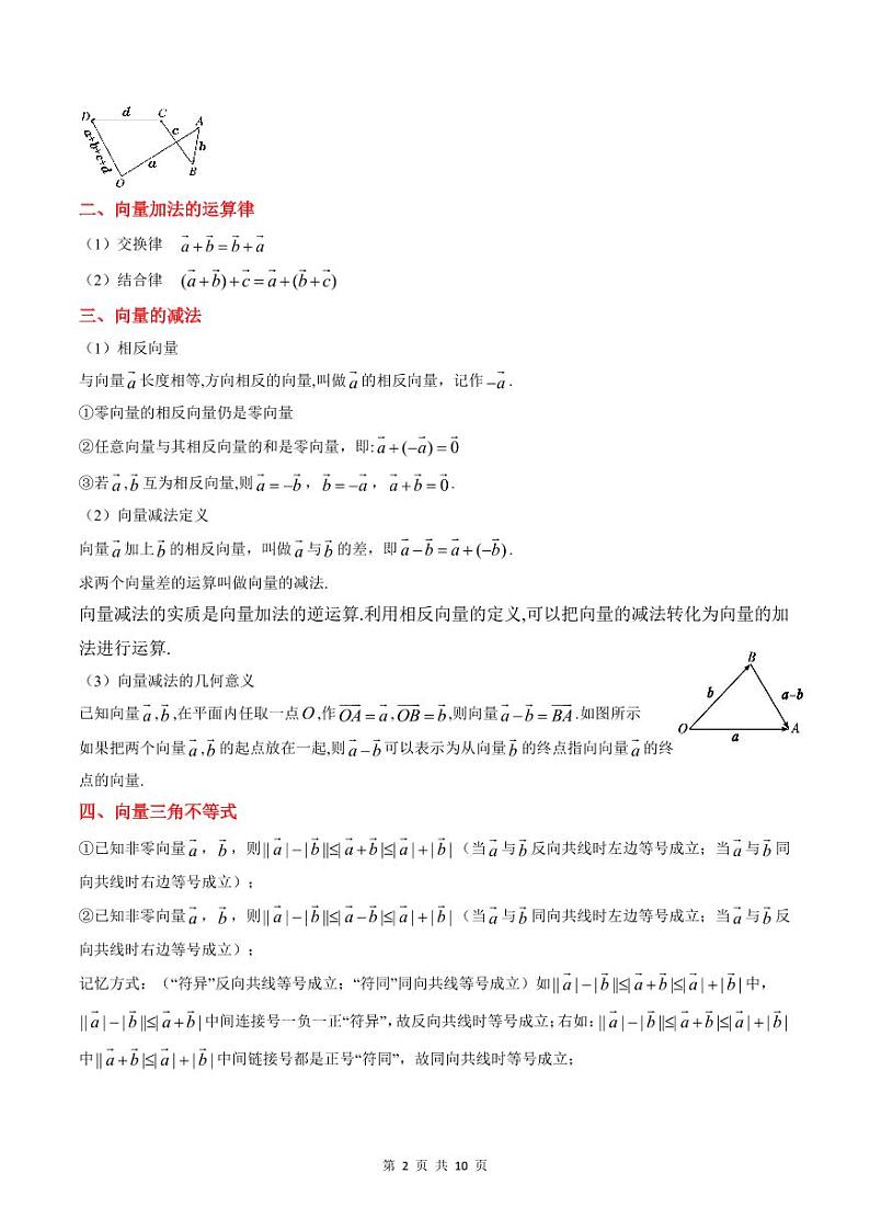 （预习）2025年高一数学寒假讲义+随堂检测 第02讲 平面向量的加法、减法运算（原卷版）第2页