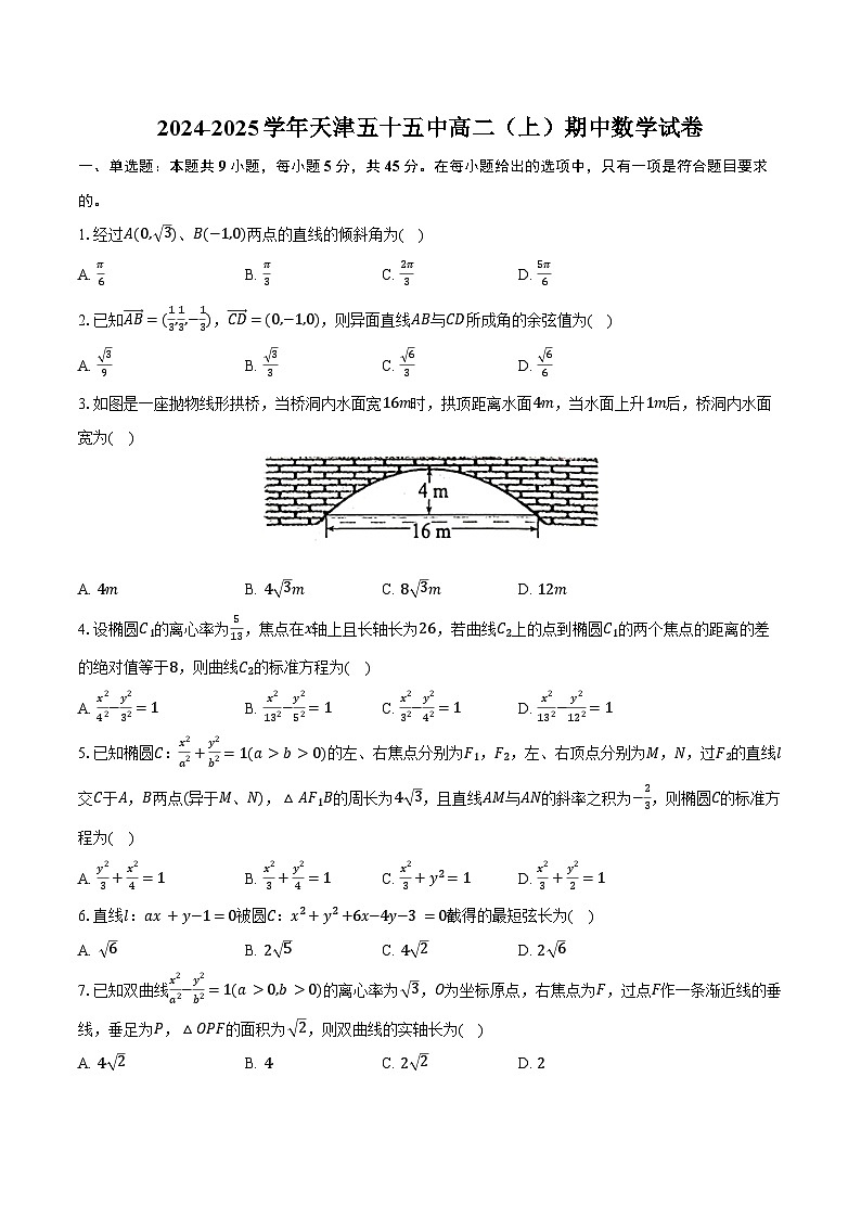 2024-2025学年天津五十五中高二（上）期中数学试卷（含答案）第1页