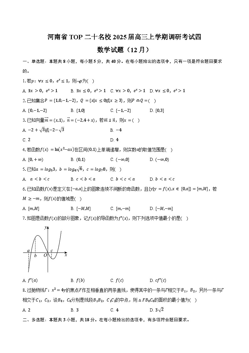 河南省TOP二十名校2025届高三上学期调研考试四（12月）数学试题（含答案）第1页