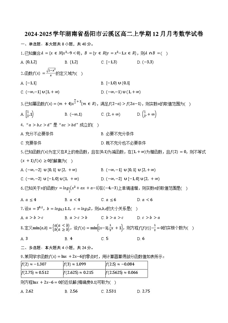 2024-2025学年湖南省岳阳市云溪区高二上学期12月月考数学试卷（含答案）第1页