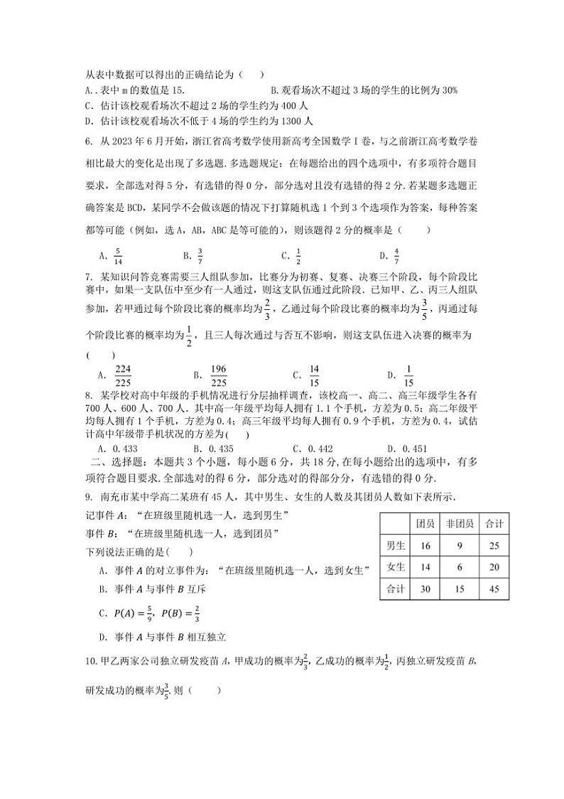 2024～2025学年四川省南充市南部县高二上期末复习数学过关测试六试卷(含答案)第2页