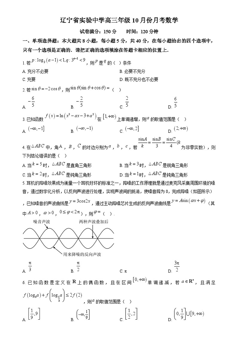 辽宁省沈阳市辽宁实验中学2025届高三上学期10月月考数学试题（原卷版）第1页