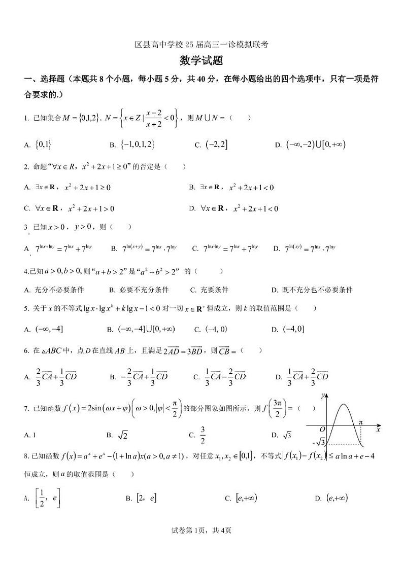 数学丨四川省眉山市区县高中2025届高三12月一诊模拟联考数学试卷及答案第1页