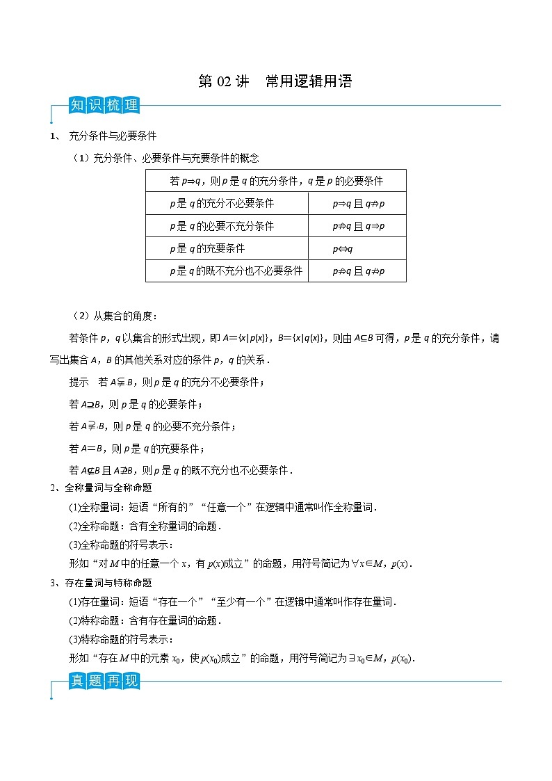 新高考数学一轮复习考点分类讲与练第02讲 常用逻辑用语（解析版）第1页